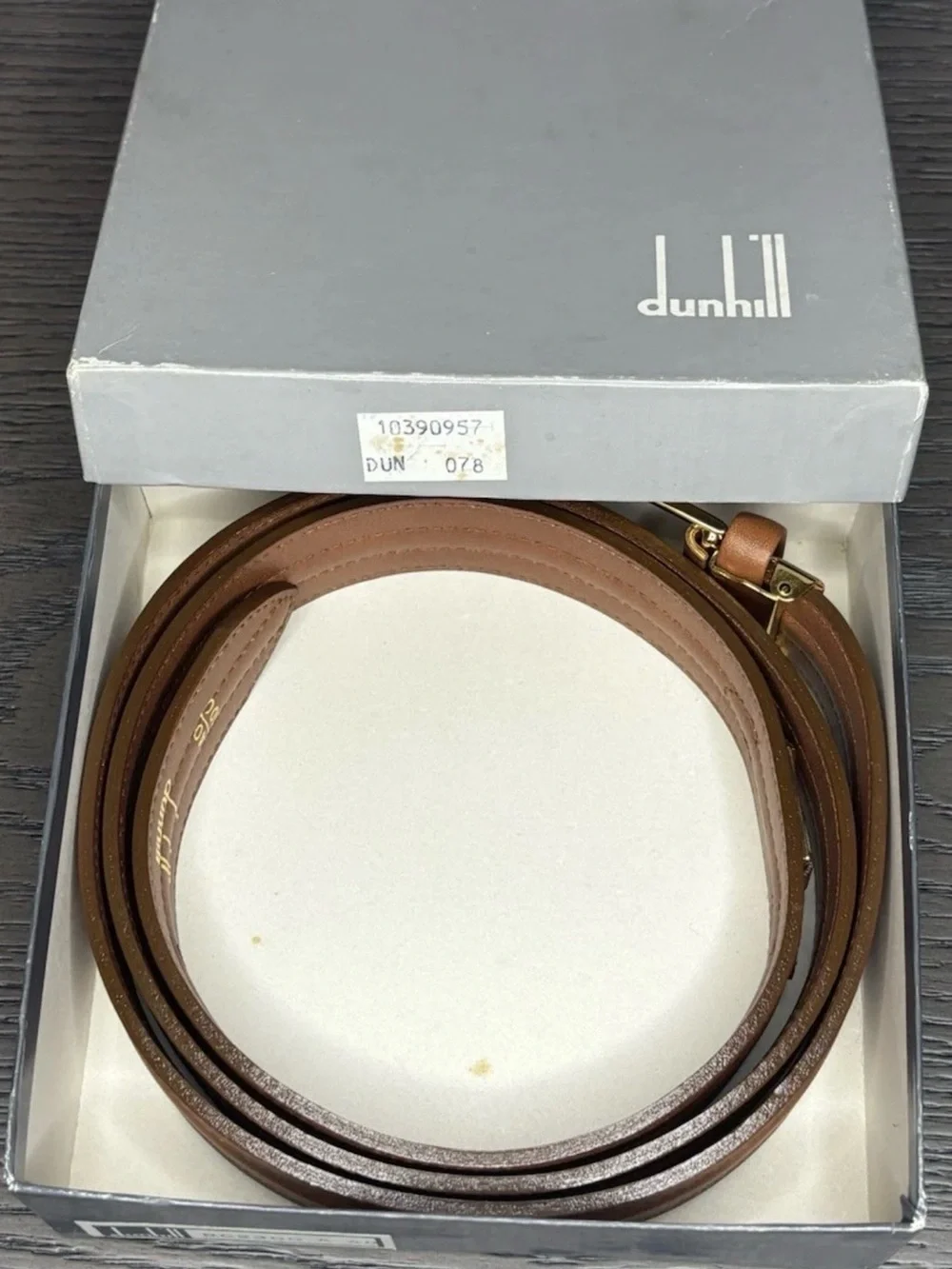 Vintage Dunhill Italian Leather Belt Gold Logo Brown Size 40 Quiet Luxury